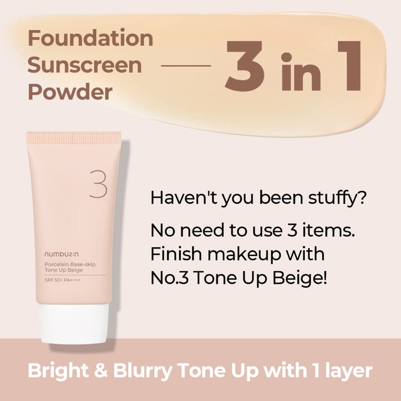  No.3 Porcelain Base-skip Tone Up Beige SPF50+ - Korean-Skincare